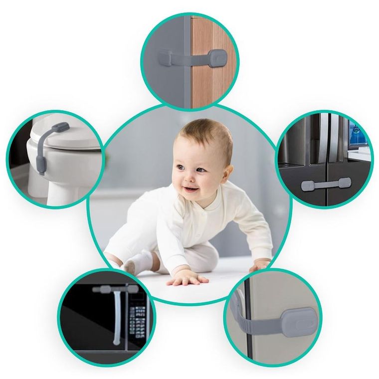 Ricokids, zabezpieczenie otwierania szafek, szare, 6 szt.