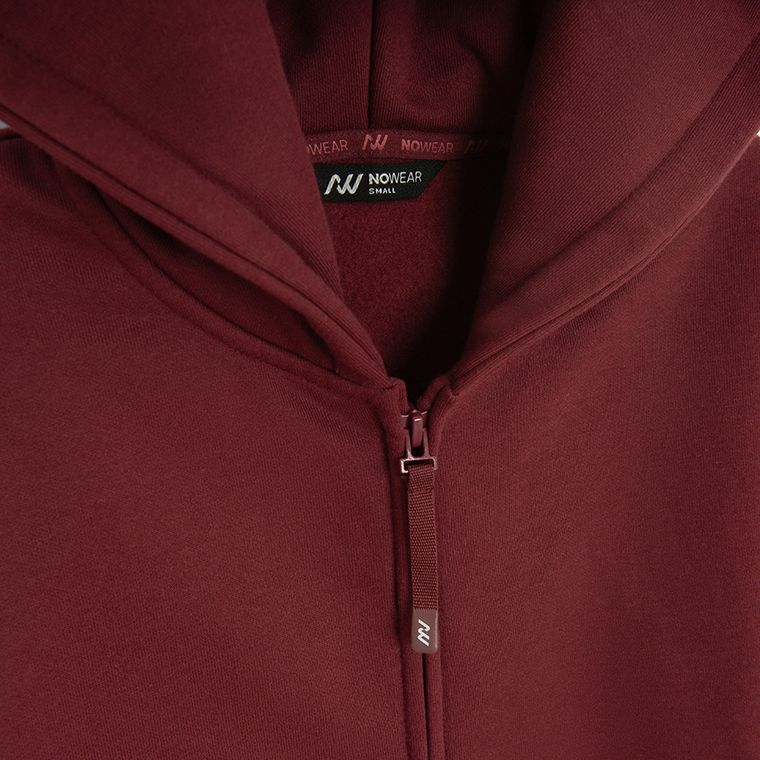 Rozpinana bordowa bluza unisex oversize z kapturem NOWEAR