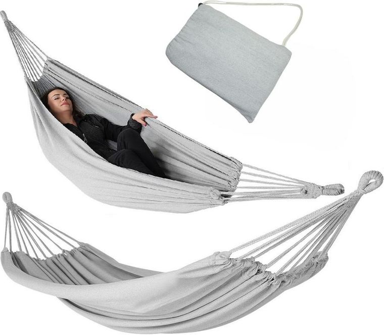 Saska Garden, hamak ogrodowy 1-osobowy, szary z pokrowcem, 200-100 cm