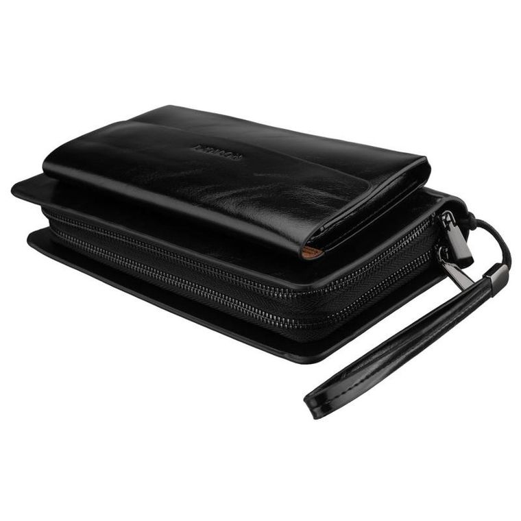 Saszetka do ręki, czarna, skóra ekologiczna, Rovicky