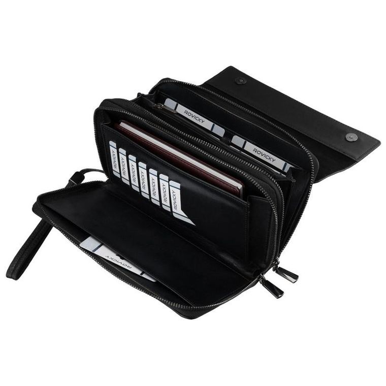 Saszetka do ręki, czarna, skóra ekologiczna, Rovicky