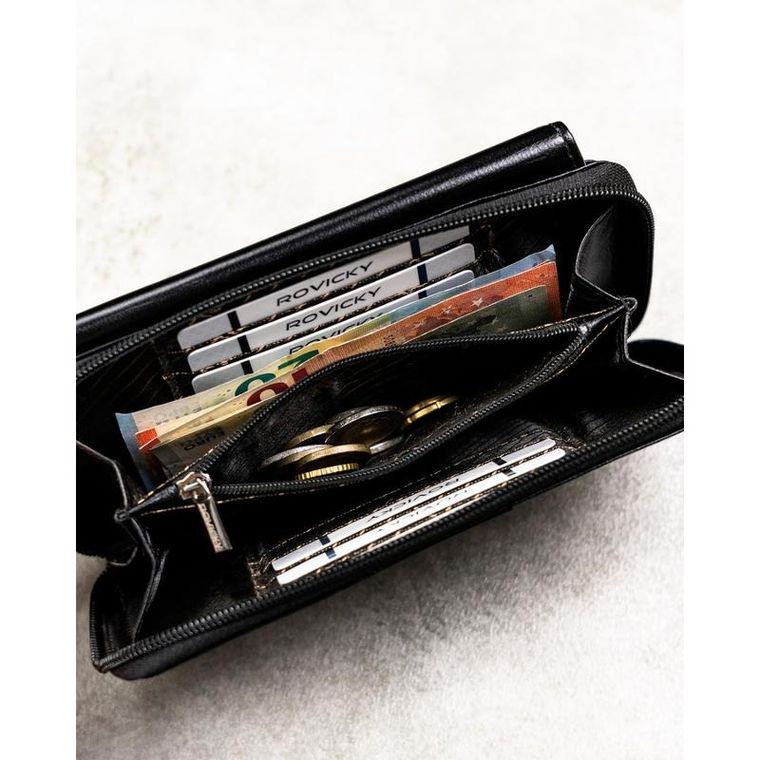 Saszetka na biodro, czarna, skórzana, RFID, Rovicky