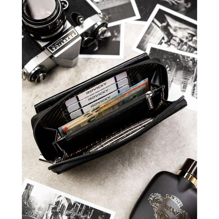 Saszetka na biodro, czarna, skórzana, Rovicky