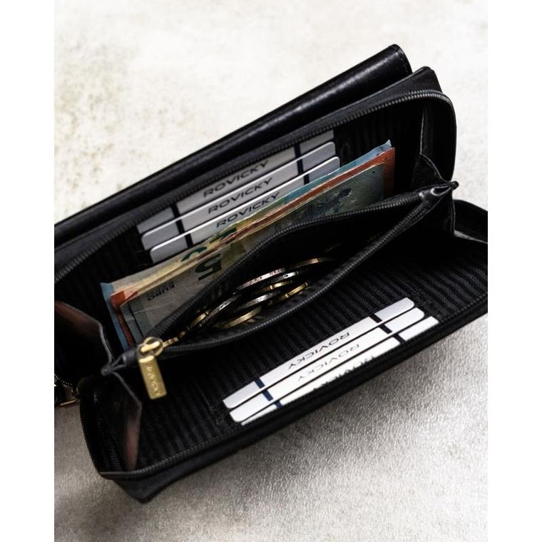 Saszetka na biodro, czarna, skórzana, Rovicky