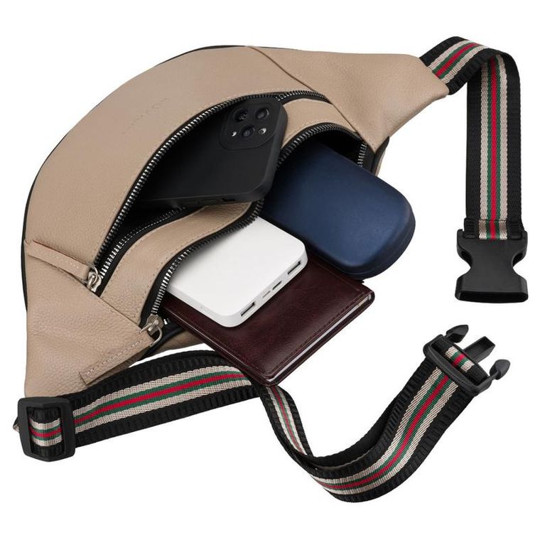 Saszetka na biodro, nerka, beżowa, skórzana, Rovicky