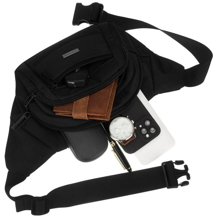 Saszetka na biodro, nerka, czarna, Peterson