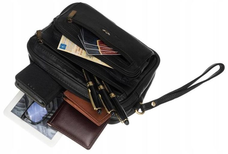 Saszetka na biodro, nerka, czarna, skóra ekologiczna, Peterson