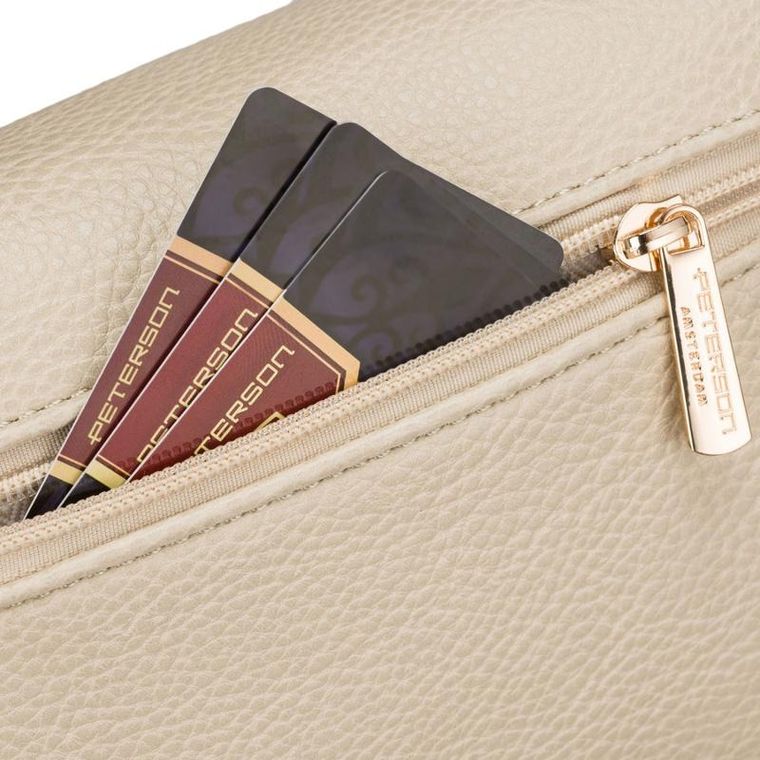 Saszetka na biodro, nerka, jasnobeżowa, skóra ekologiczna, Peterson