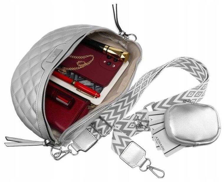 Saszetka na biodro, nerka, srebrna, skóra ekologiczna, Rovicky