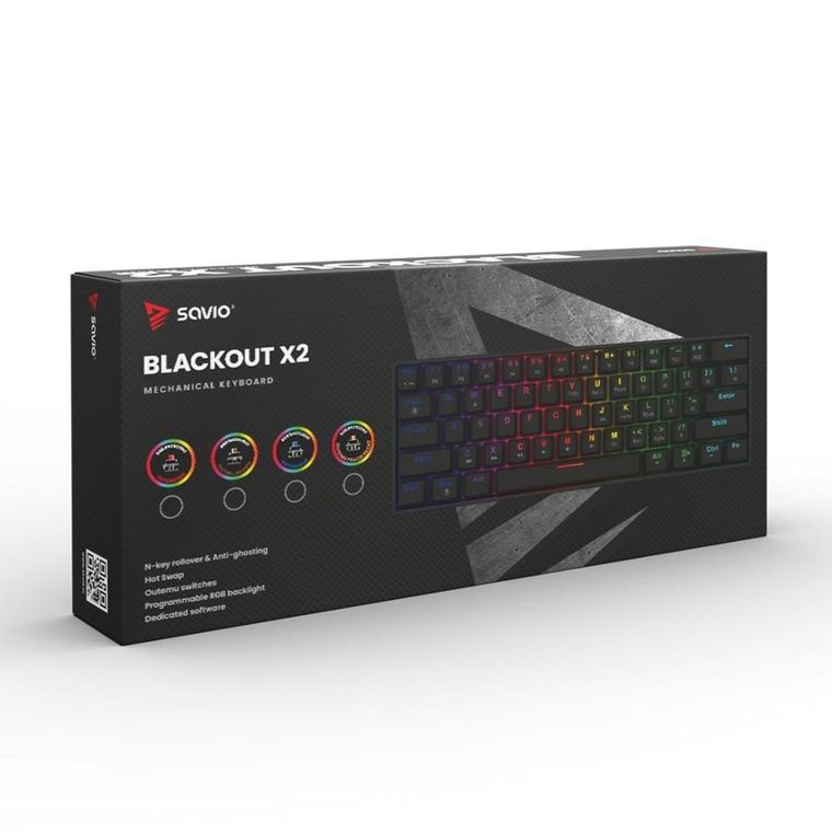 Savio, Blackout X2, klawiatura mechaniczna, outemu, brzoskwiniowy Silent, Hot Swap