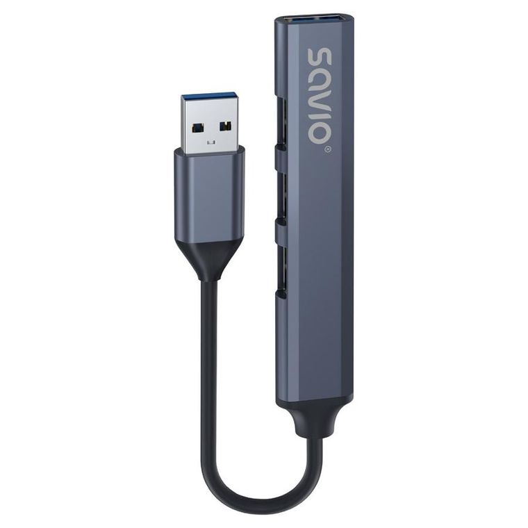 Savio, hub USB-A, 3xUSB-A 2.0, 1xUSB-A 3.0, szary