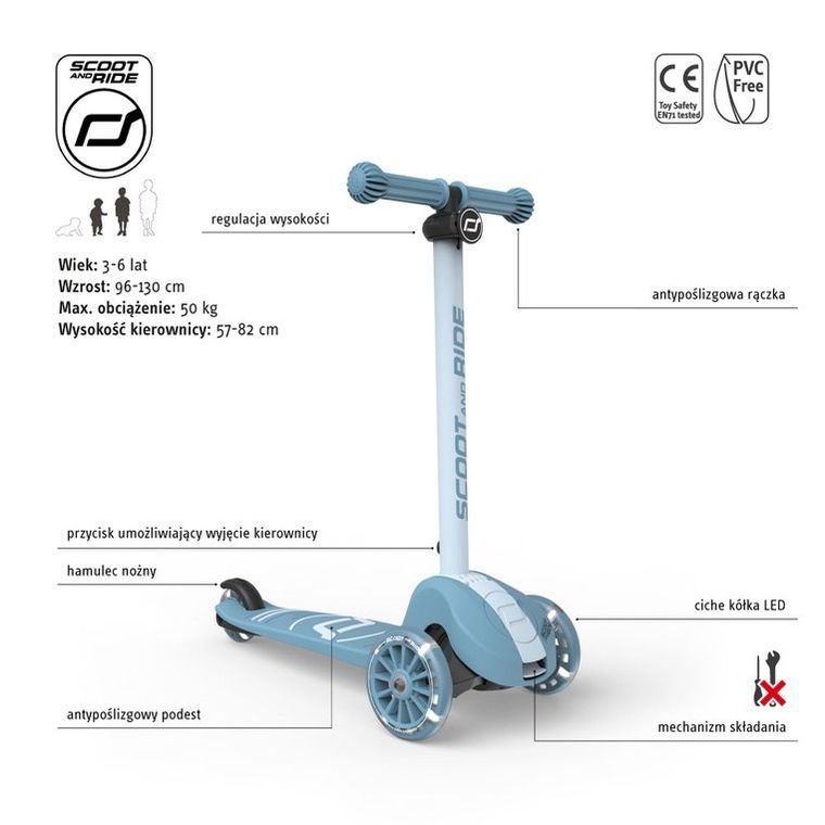 Scoot & Ride, Highwaykick 3S, hulajnoga z systemem sterowania 2w1, Steel