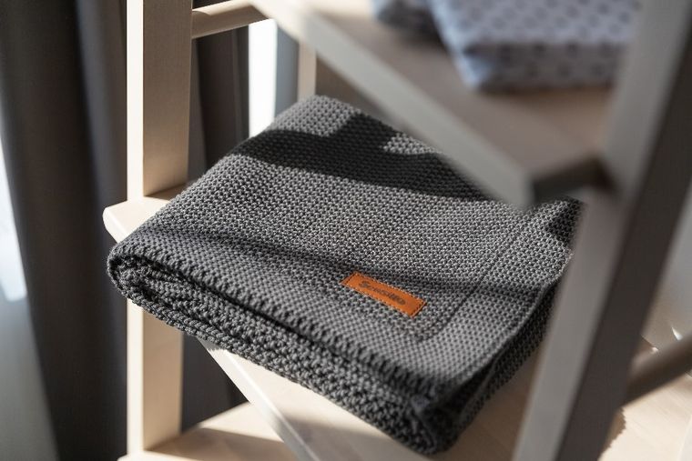 Sensillo, kocyk dziergany, bawełniany, grafitowy, 100-80 cm