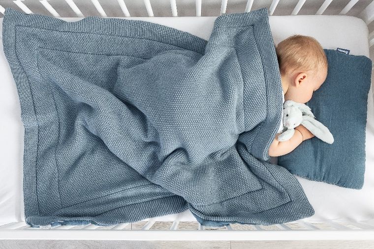 Sensillo, komplet dziergany, muślinowy, niebieski, 80-100 cm