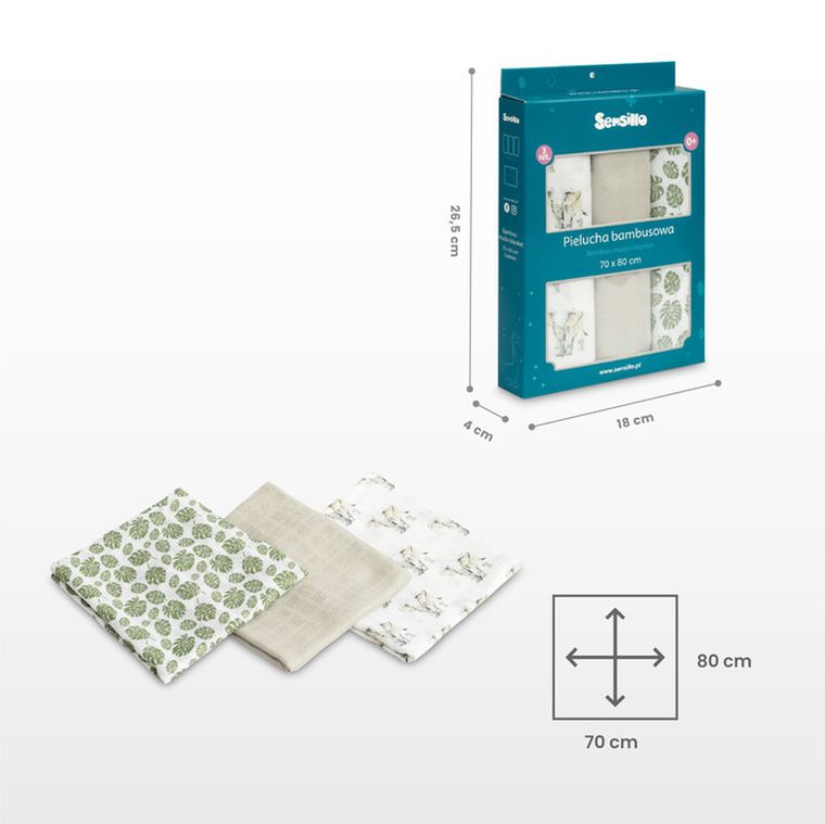 Sensillo, pielucha bambusowa, słonik, 70-80 cm, 3 szt.