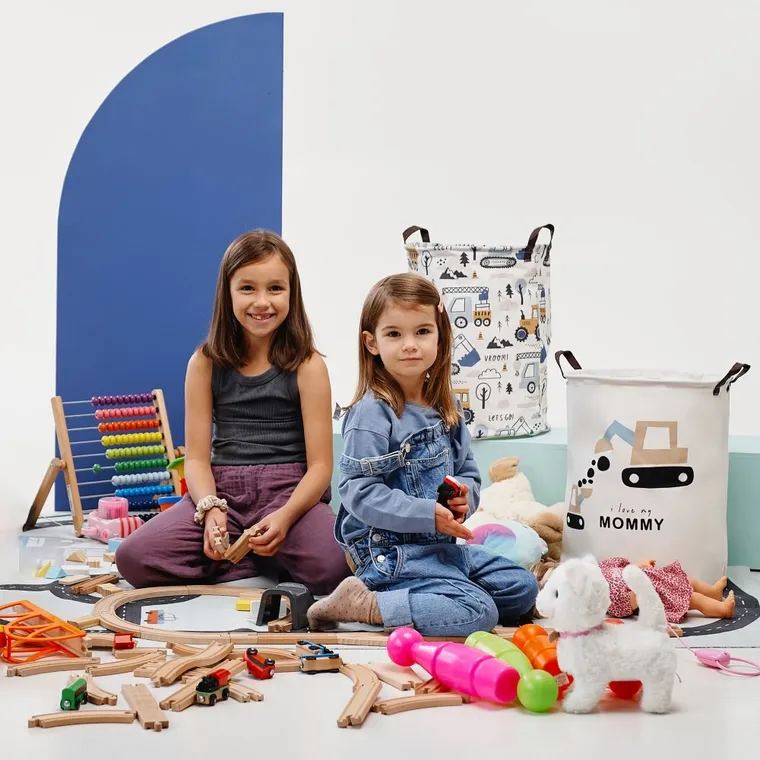 Sipo, kosz na zabawki XL, bawełniany, wodoodporny, zamykany na ściągacz, Mini autka