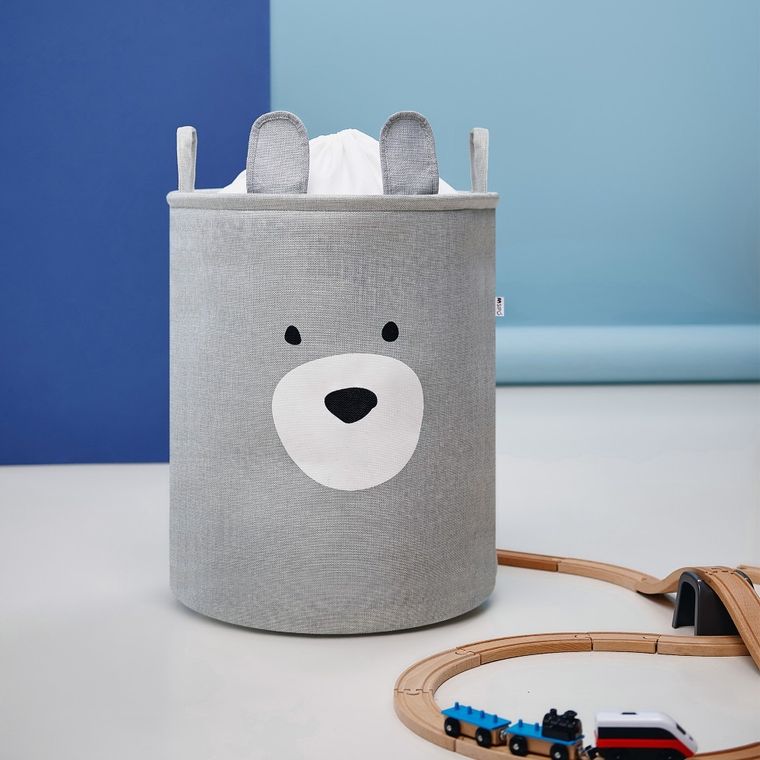 Sipo, kosz na zabawki XXL, wersja premium, zamykany na ściągacz, Szary miś