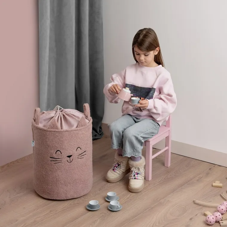 Sipo, Kot, kosz na zabawki XL, premium boucle, zamykany na ściągacz, różowy