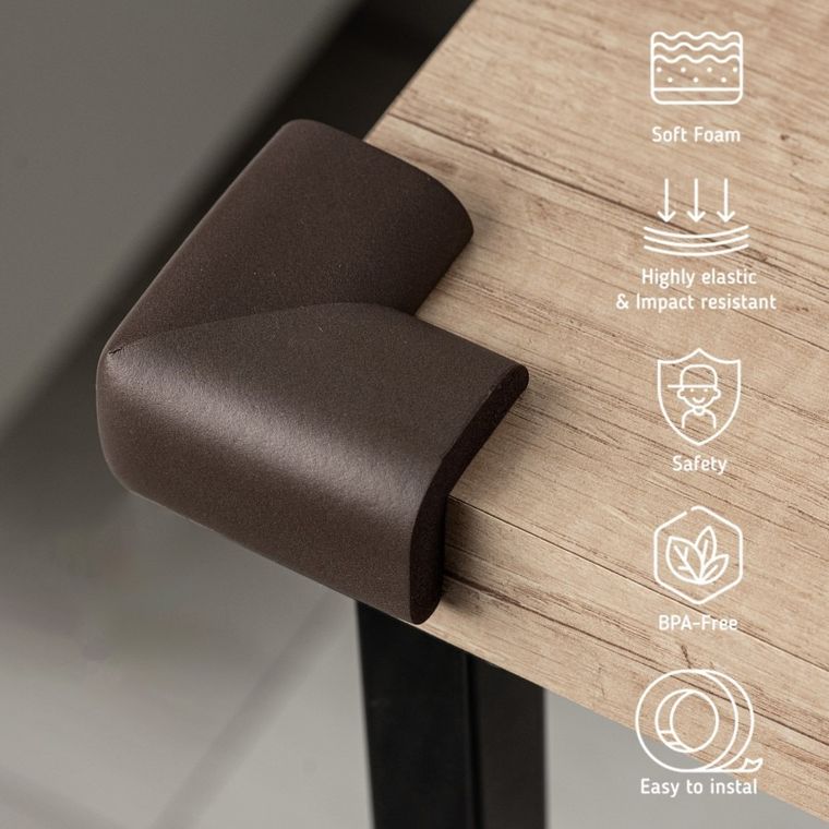 Sipo, zestaw piankowych zabezpieczeń narożników mebli, brązowe, 4 szt.