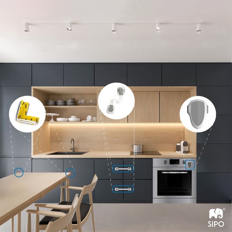 Sipo, zestaw zabezpieczeń do szaf i szuflad z funkcją smart lock, 6 szt.