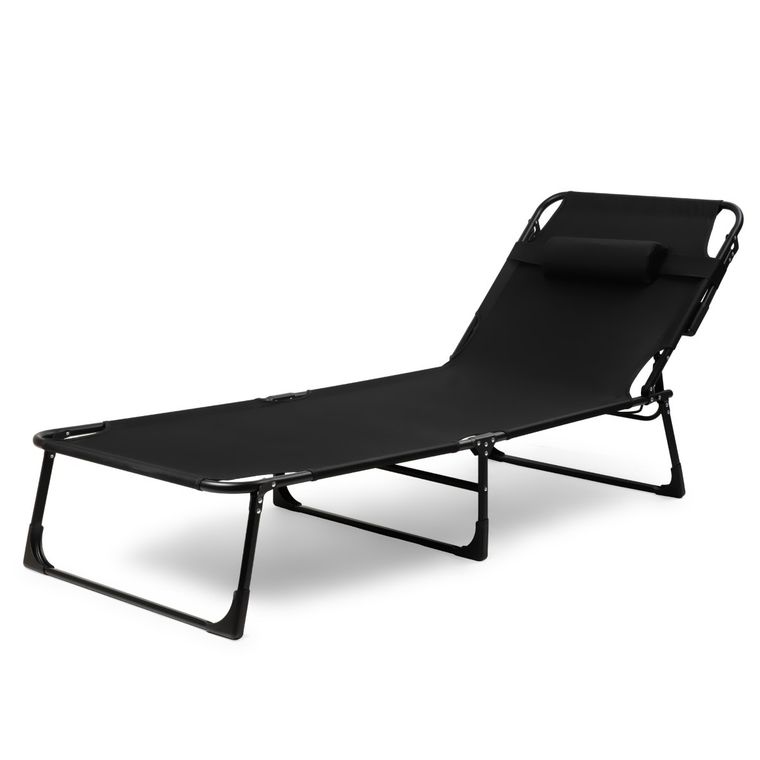 Składane łóżko turystyczne z materacem, czarne, 68-200 cm