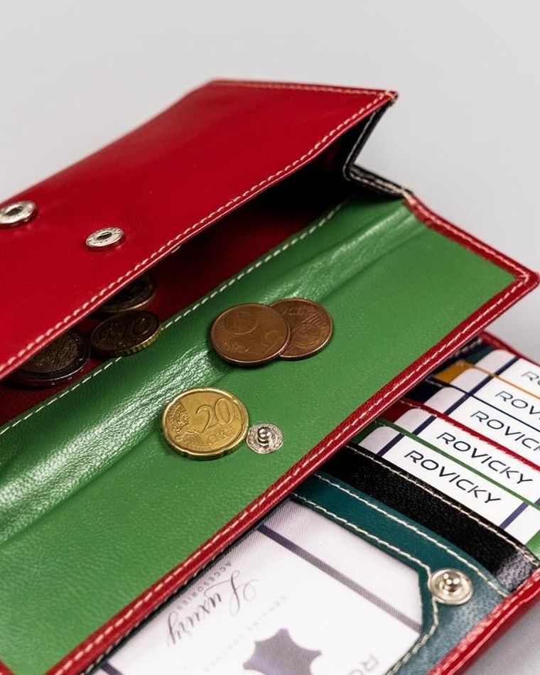 Skórzany portfel damski w orientacji poziomej na zatrzask, Rovicky