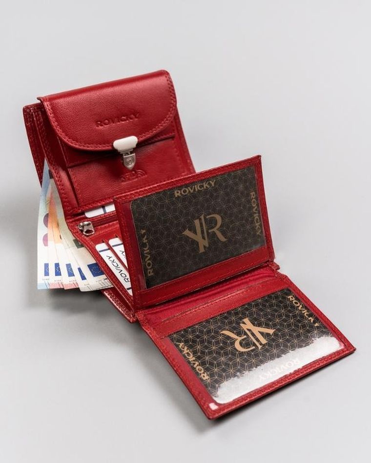 Skórzany portfel damski z ozdobnym zapięciem, Rovicky