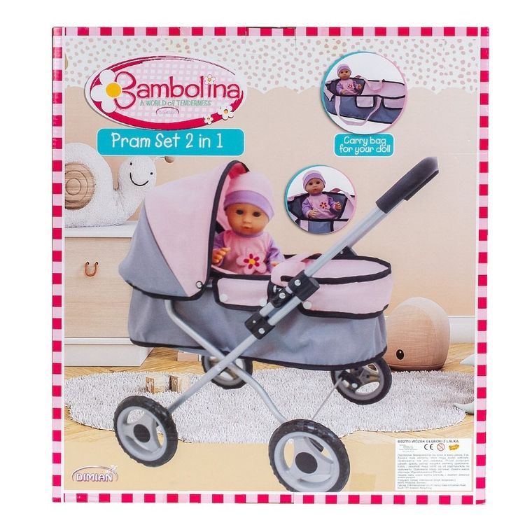 Smily Play, Bambolina, lalka bobas, zestaw z wózkiem