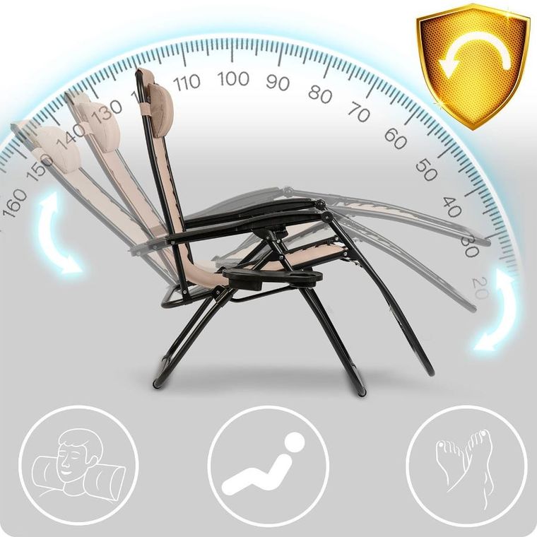 Sofotel, ChillWell, leżak ogrodowy składany z poduszką, beżowy, zestaw, 2 szt.