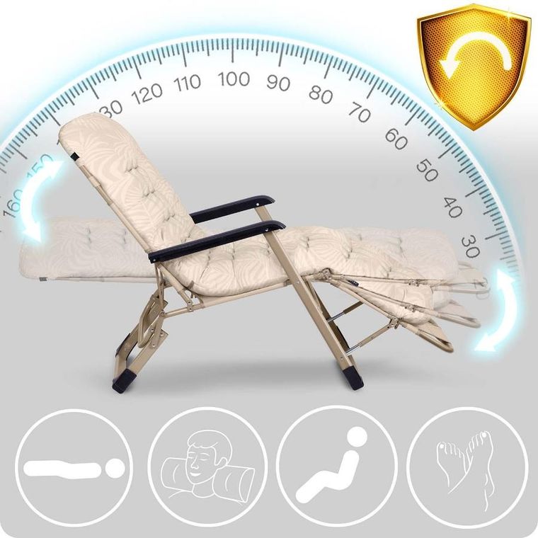 Sofotel, ChillWell, leżak ogrodowy składany z poduszką, beżowy, zestaw, 2 szt.