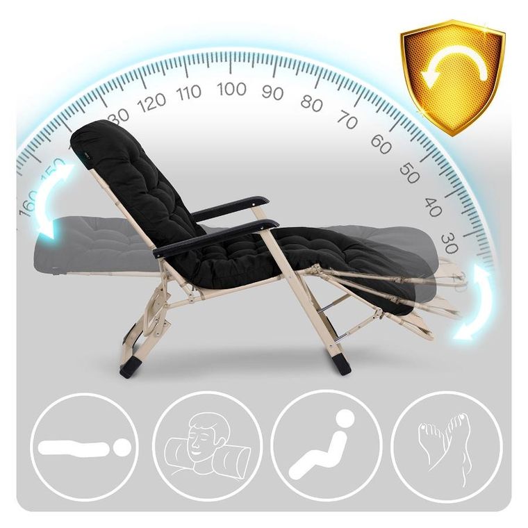 Sofotel, ChillWell, leżak ogrodowy składany z poduszką, czarny, zestaw, 2 szt.