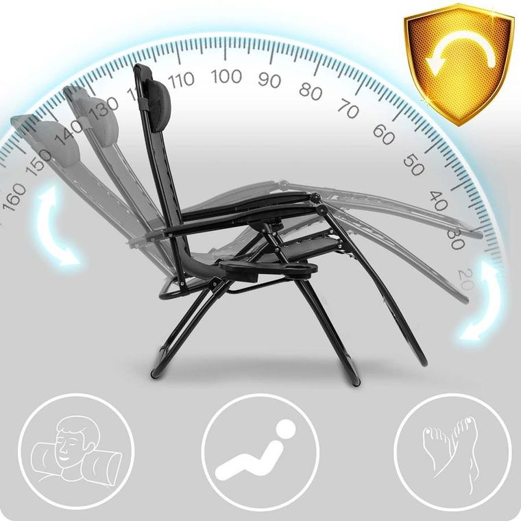 Sofotel, ChillWell, leżak ogrodowy składany z poduszką, czarny, zestaw, 2 szt.