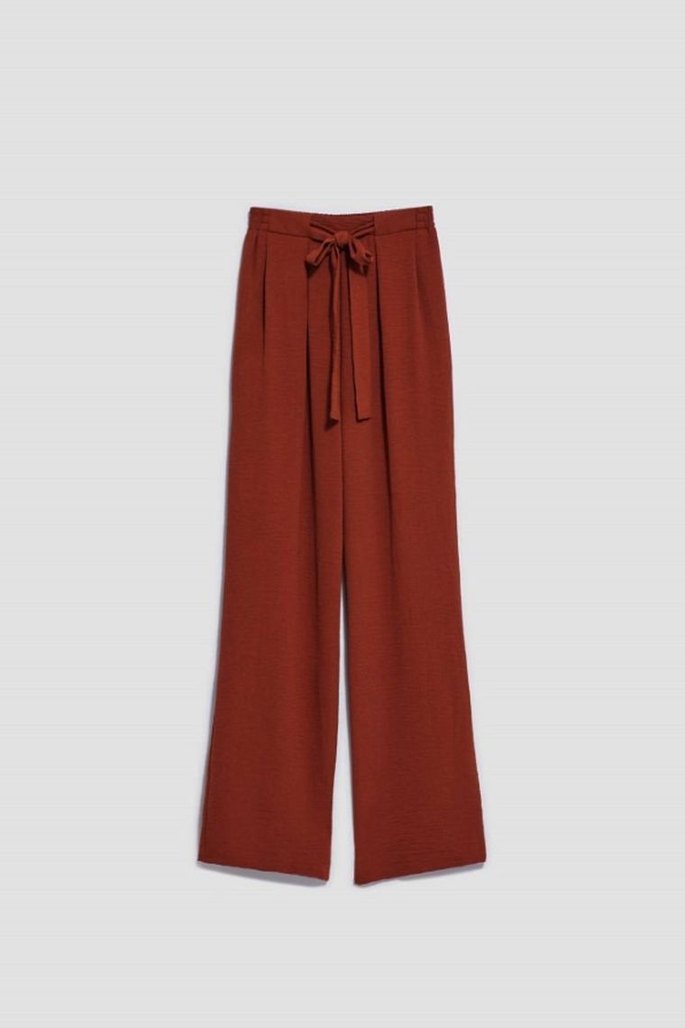 Spodnie materiałowe damskie, brązowe, Moodo