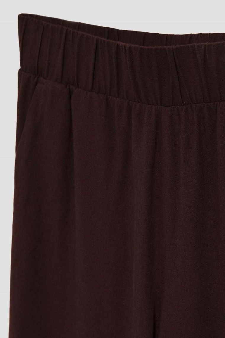 Spodnie materiałowe damskie z lnem, brązowe, Moodo