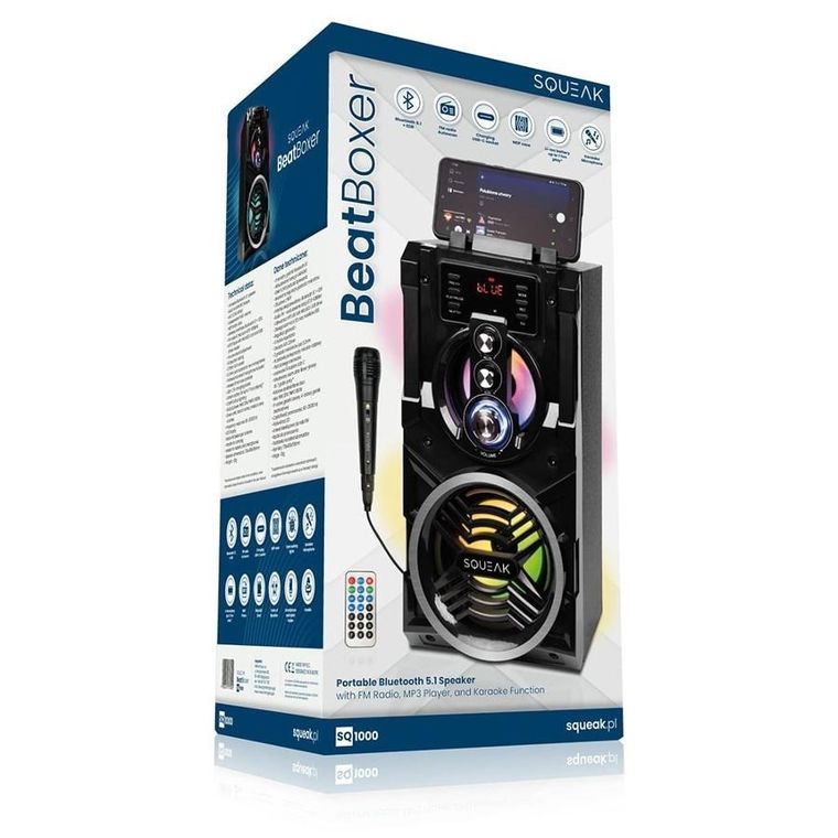 Squeak, Beatboxer Bluetooth 5.1 Speaker, głośnik Bluetooth z karaoke, Radio Fm, Microsd, Aux i USB
