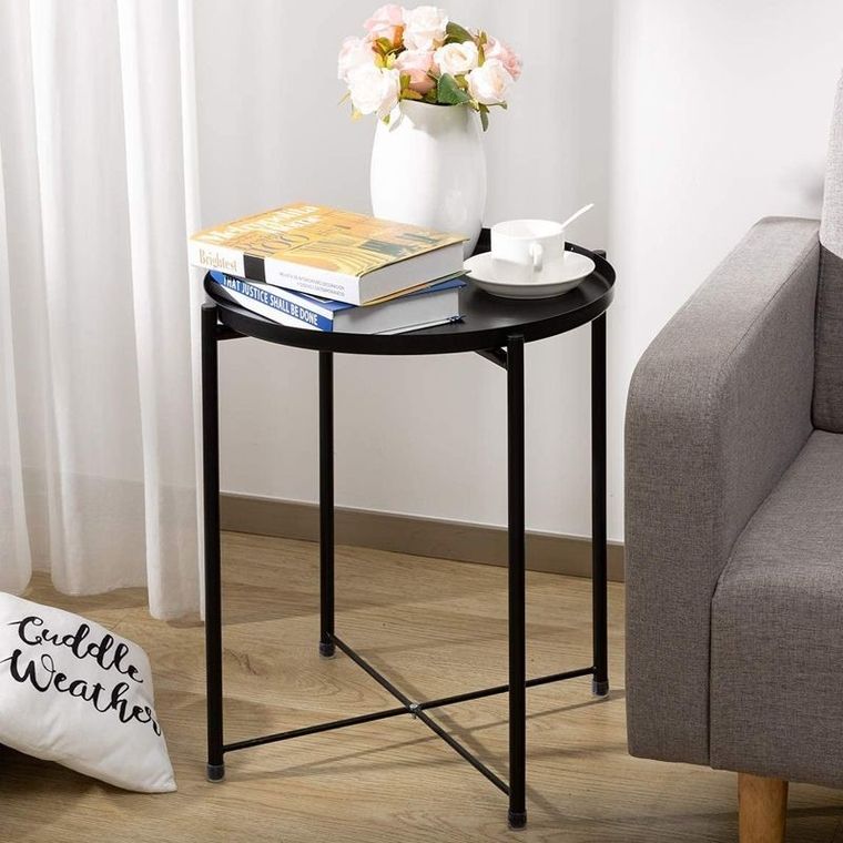 Stolik okrągły, metalowy, styl Loft, czarny