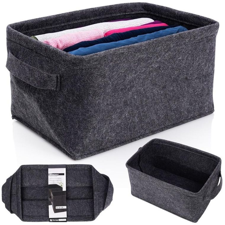 Storage Solutions, koszyk do przechowywania, filcowy, składany, czarny, 36-27-20 cm