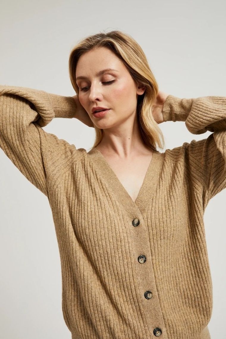 Sweter damski, rozpinany, beżowy, Moodo