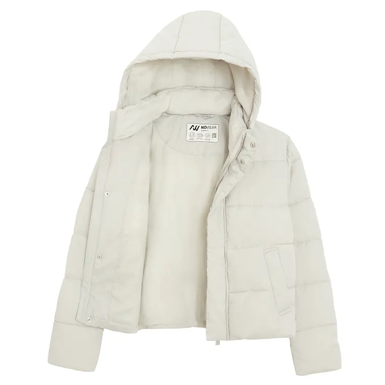 Szara ocieplana kurtka z kapturem cropped NOWEAR