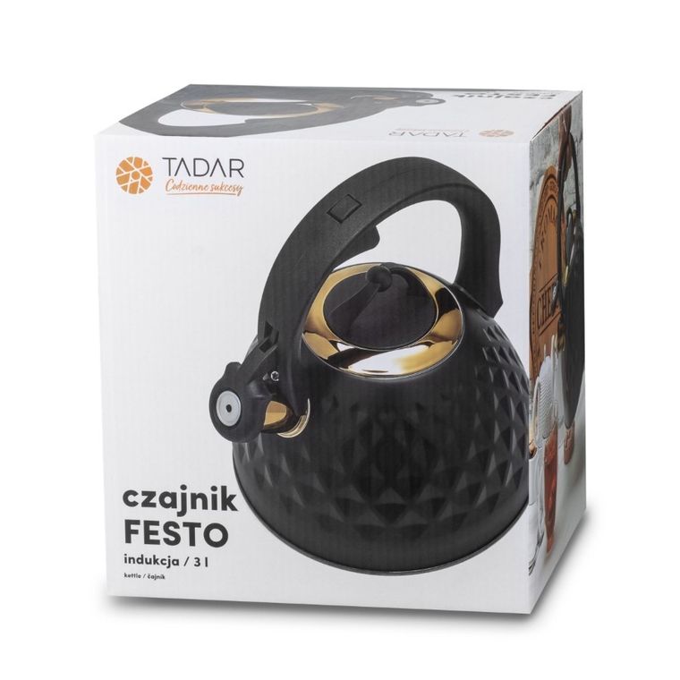 Tadar, Festo, czajnik, indukcja, czarny mat + złote elementy, 3l