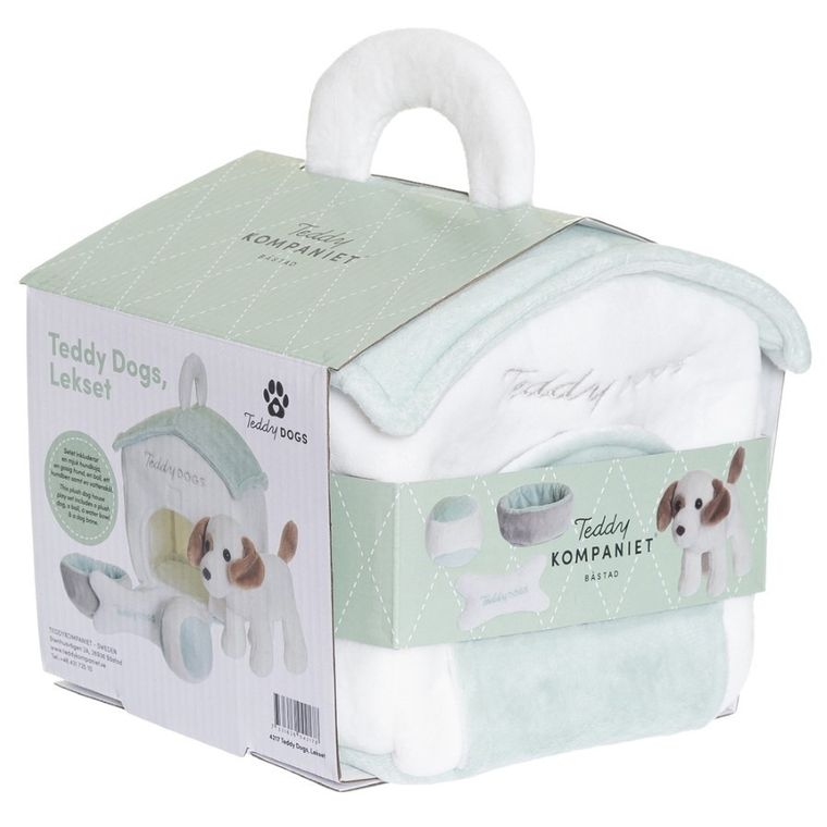 Teddykompaniet, Teddy Dogs, pluszowy piesek z budą i akcesoriami, 19-21-23 cm