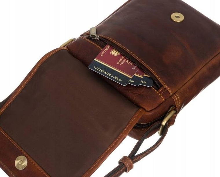 Torba listonoszka, brązowa, skórzana, Peterson