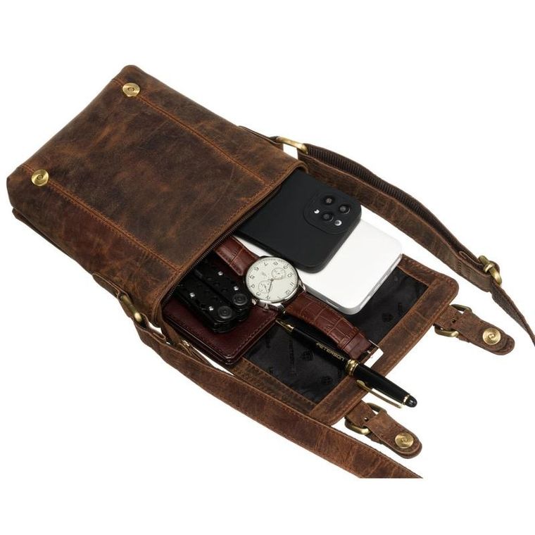 Torba listonoszka, brązowa, skórzana, Peterson