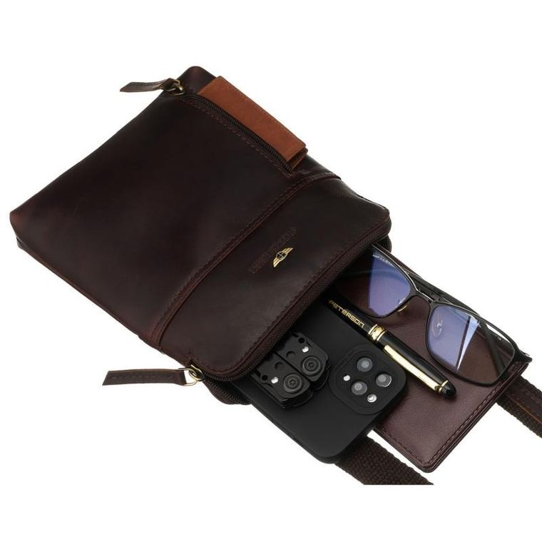 Torba listonoszka, brązowa, skórzana, Peterson