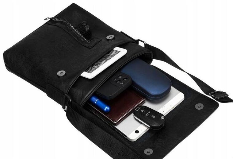 Torba listonoszka, czarna, skóra ekologiczna, Rovicky