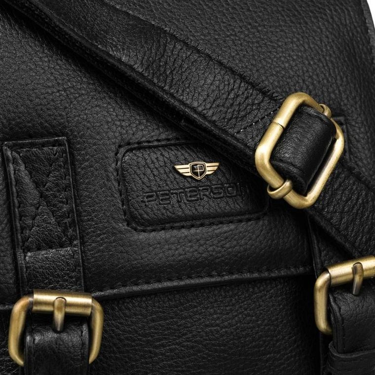Torba listonoszka, czarna, skórzana, Peterson