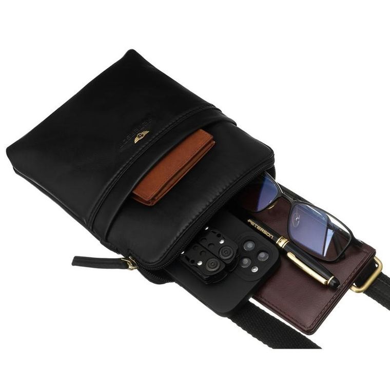 Torba listonoszka, czarna, skórzana, Peterson