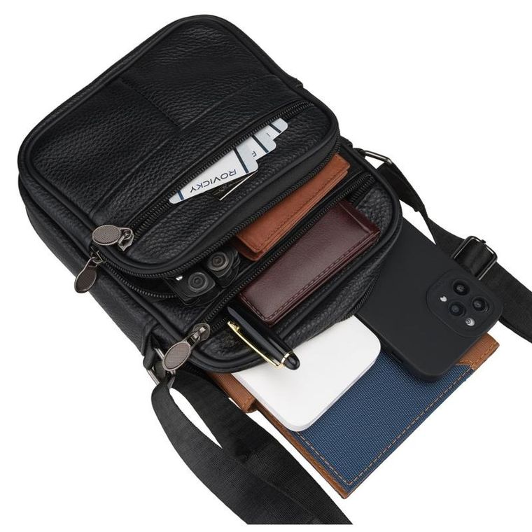 Torba listonoszka, czarna, skórzana, Rovicky