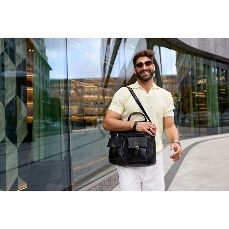 Torba na laptopa, czarna, skórzana, 13,3", Peterson