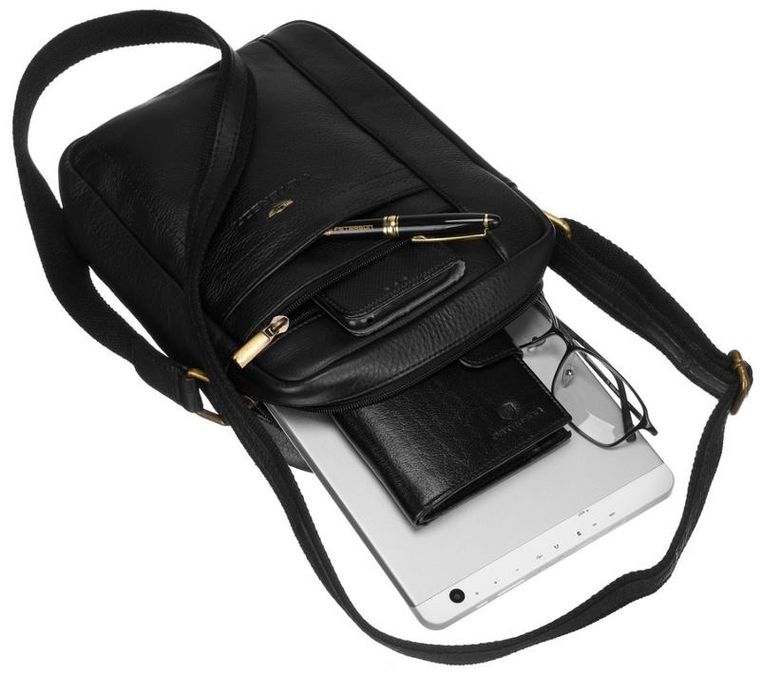 Torba na ramię, czarna, skórzana, Peterson